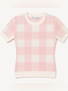English Factory Pink & Cream Gingham Short Sleeve Knit Top